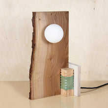 Load image into Gallery viewer, joining-bottles-wood-slice-lamp-wood-offcuts-plastic-bottles-micaella-pedros-the_home_of_sustainable_things
